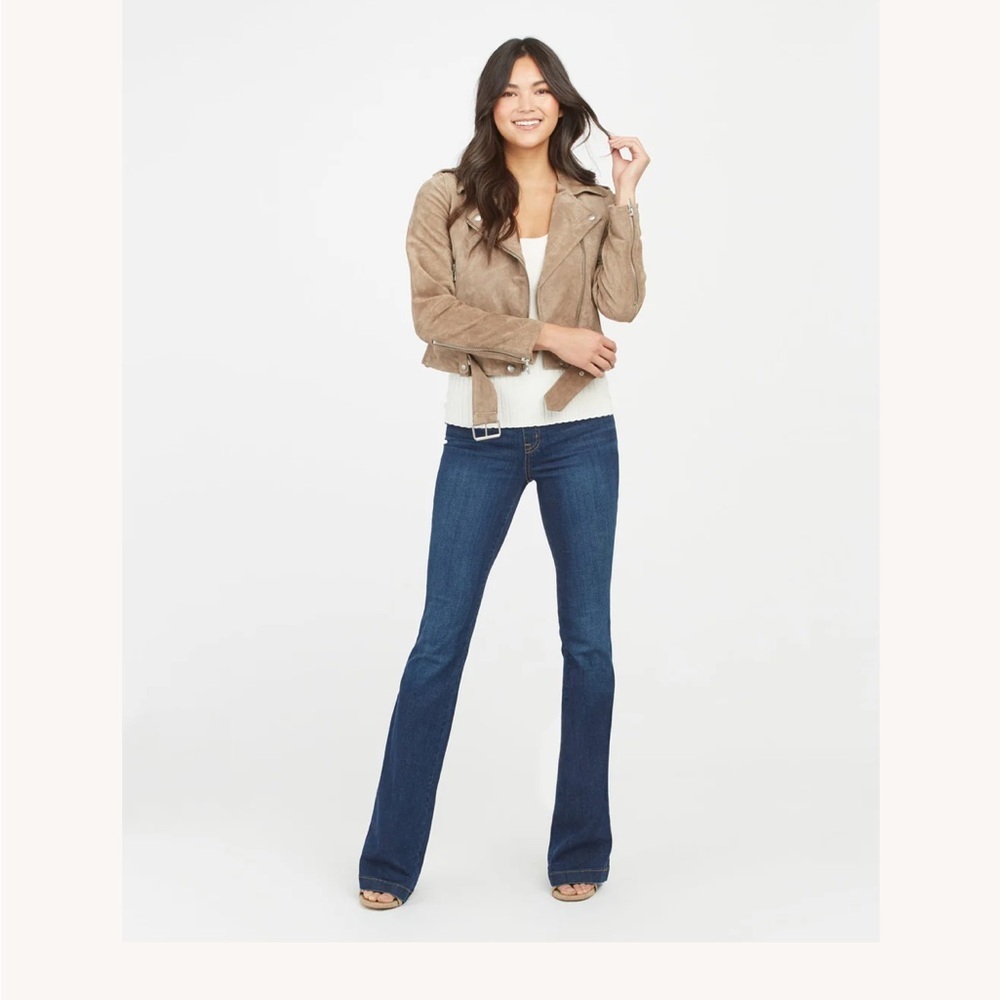 Spanx Dark Blue Wide Leg Jeans With Frayed Hem